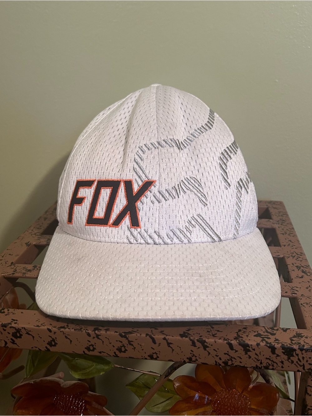Fox Racing Flexfit Hat Men L/XL White Mesh Seca Big Logo Motocross MX Cap